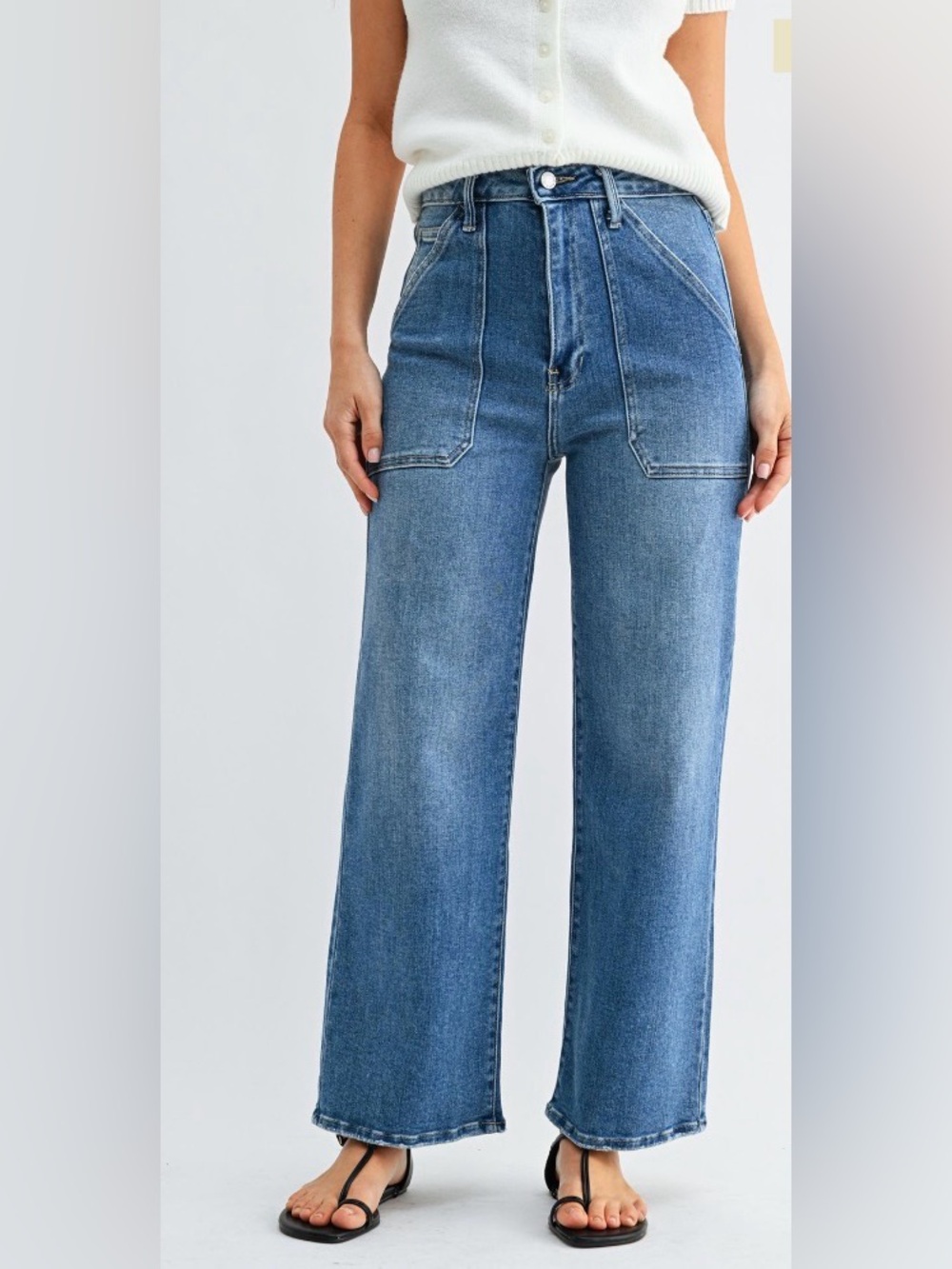 Just Black Denim 29 The Patch Pocket Wide Leg Stretch Blue Jeans High Rise